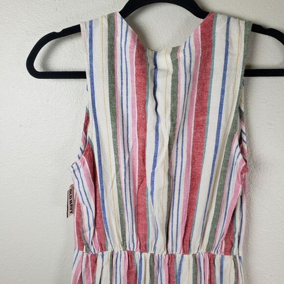 Women's Old Navy Linen Blend Vertical Strip Summer Spring Button Up Dress XS - Picture 9 of 11